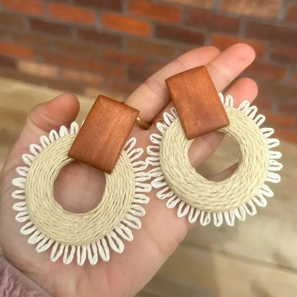 Zara Boho Rattan Earrings - Picture 5 of 7